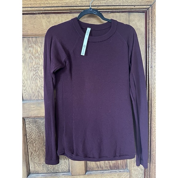 lululemon athletica Sweaters - Lululemon Sit In Lotus Sweater Pullover Stretch Merino Wool Womens 8 Burgundy